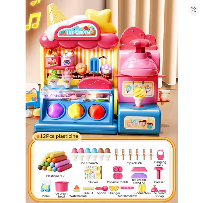 ce Cream Play Dough Machine Toy – Music & Light Pretend Food Set