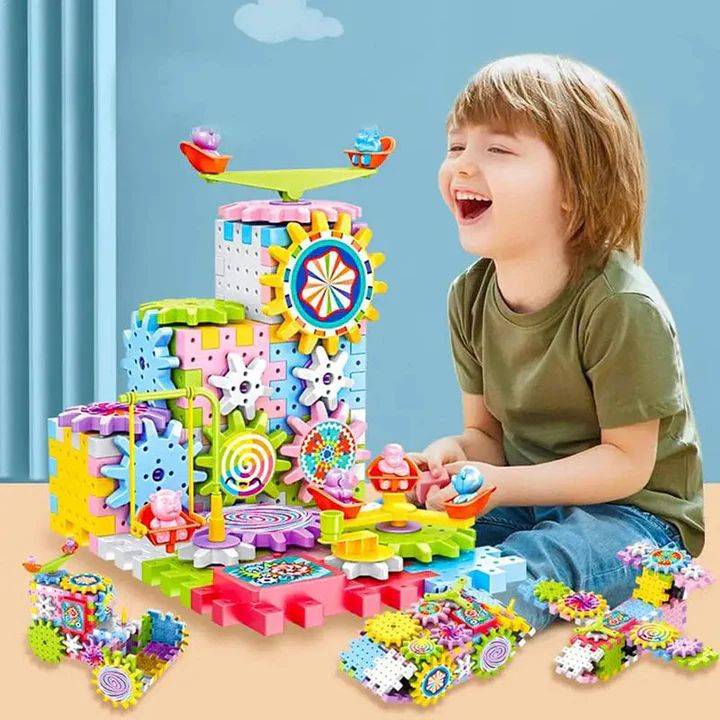 Electric Spinning Building Blocks – 166-Piece Interactive Construction Toy